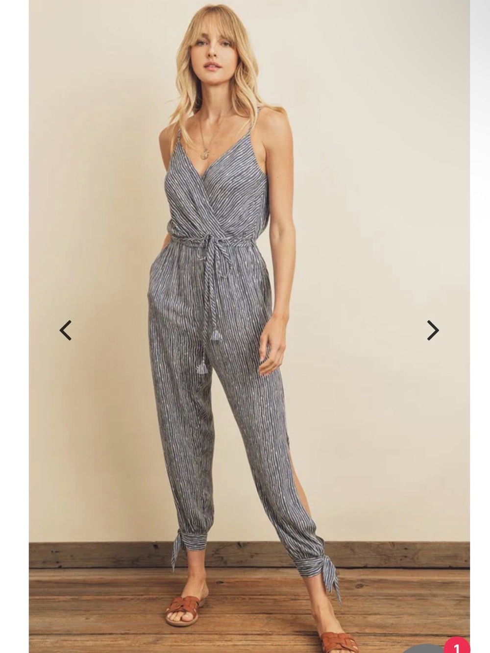 Striped Blue Tie-Waist Jumpsuit with Adjustable Ankles